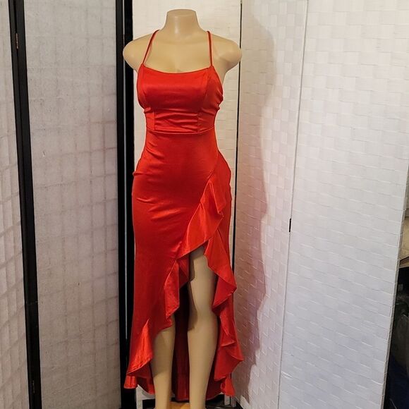 BRAND NEW CRYSTAL DOLL  BAE RUFFLE HEM SATIN SLEEVELESS DRESS - Picture 2 of 16